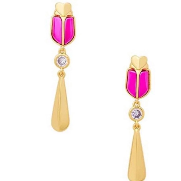 $88 Kate Spade ‘love bug’ beetle drop earrings in magenta and gold - Picture 1 of 5
